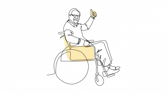 © GOEG Illustration Mann im Rollstuhl mit Daumen hoch